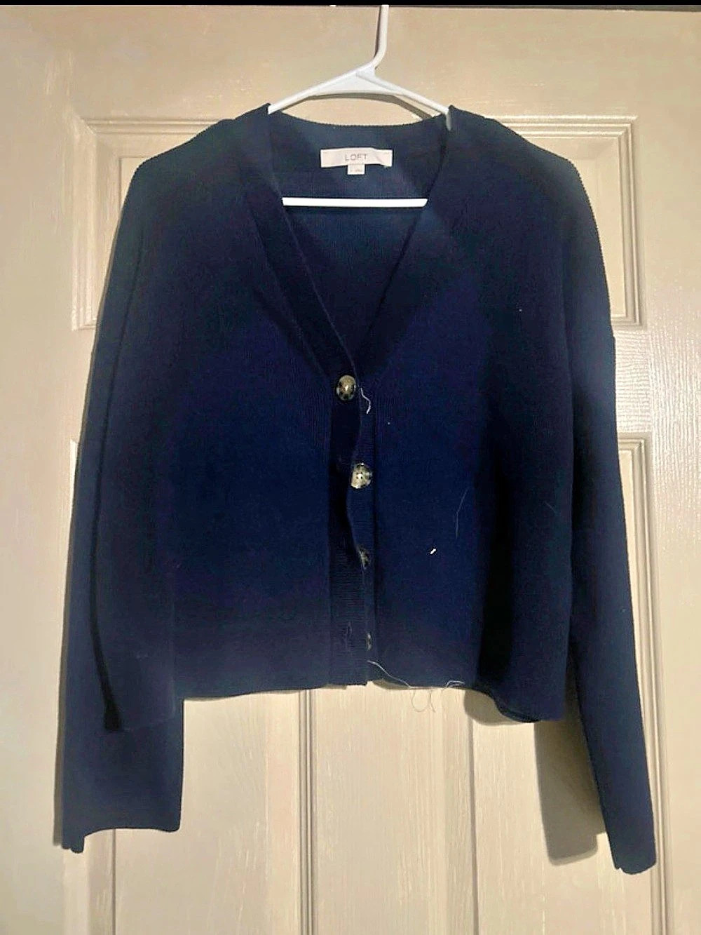 LOFT Button Front Cardigan in Blue Size Large